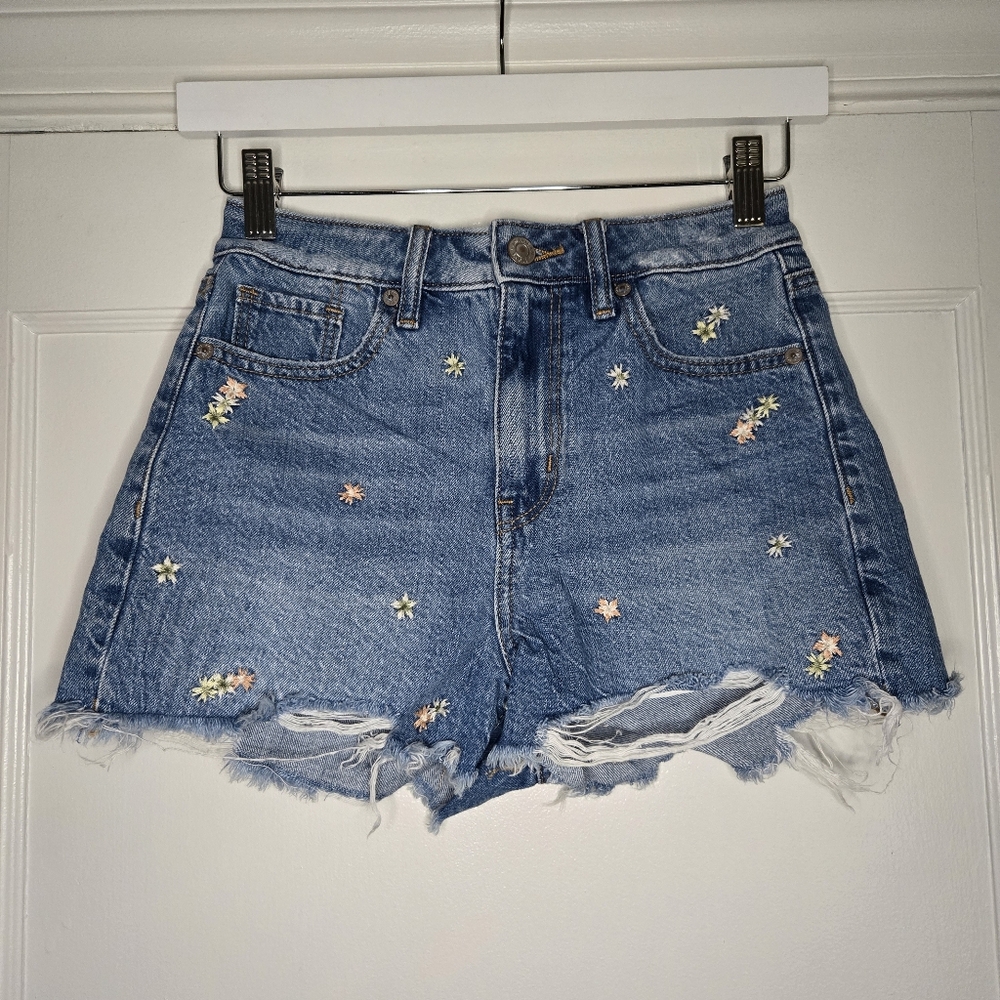 American Eagle Floral Embroidered Mom Jean Shorts - Women's 000